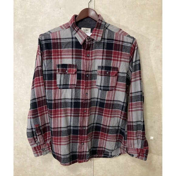 PD&C Men’s XXL Plaid Flannel Button Down Shirt Long Sleeve Casual Outdoor - Picture 2 of 9